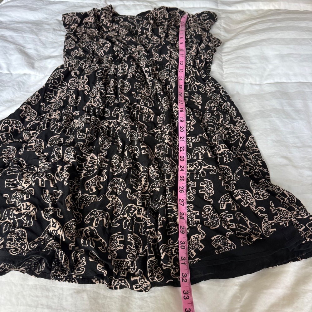 Maeve Anthropologie Noronha Black Elephant Print V-Neck Faux Wrap Dress Large - Picture 7 of 7